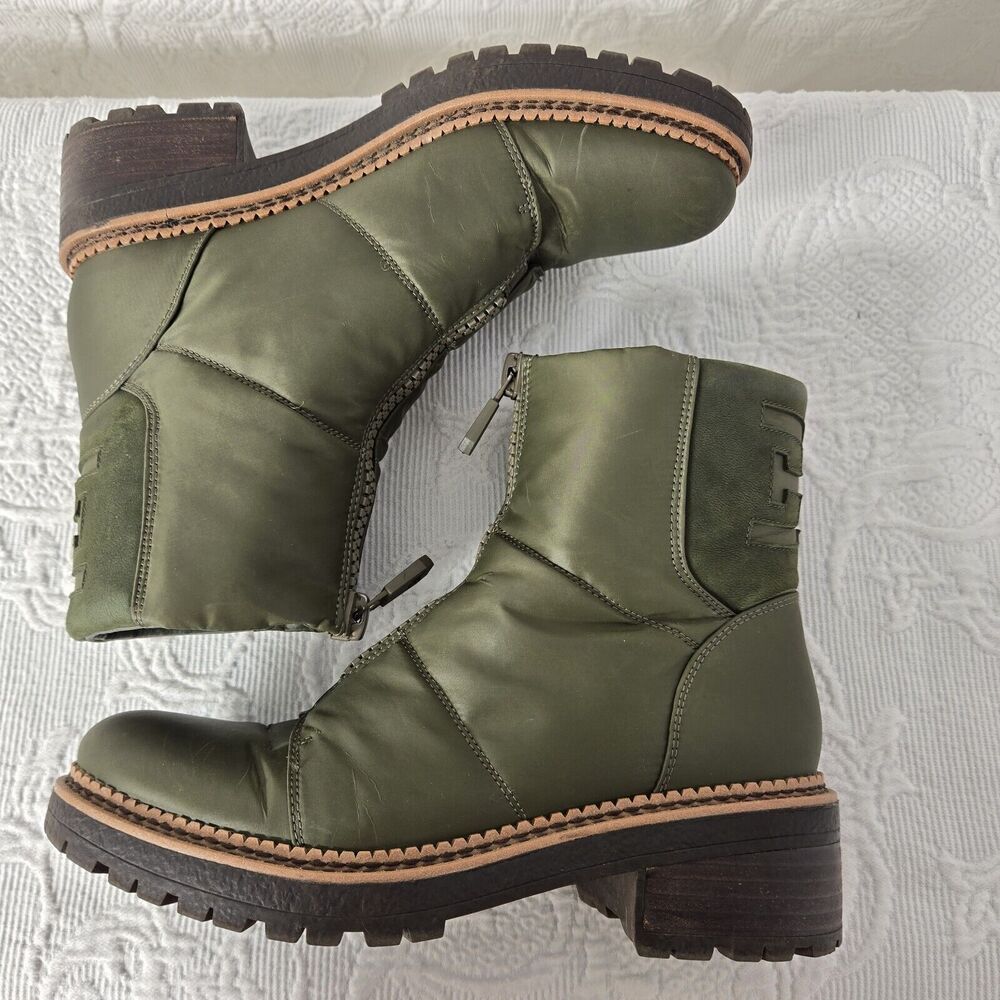 Sam Edelman Anthropology Green Leather Puffer Combat Boots 7.5 Waterproof Grunge